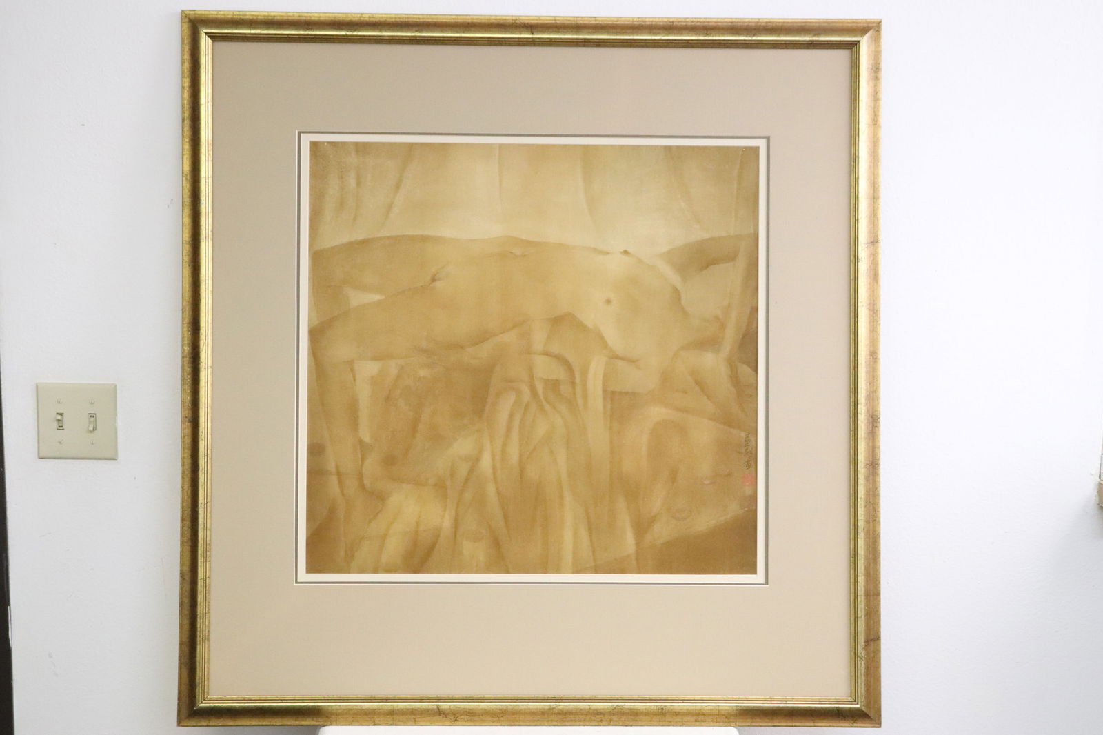 Huang Jun ink/ Watercolor on paper, "reclining nude" signed with artist seal: Huang Jun ink/ watercolor on paper "Reclining nude", 黃駿 (1966- ) "裸女", signed with artist seal, 24.3"x25.5", F(40"x39.3"x0.8")