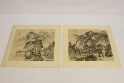 2 Qi Shinian watercolor on silk panel painting