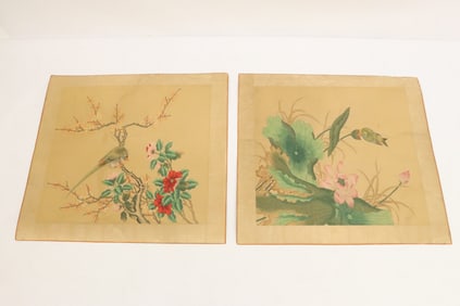 2 Chinese 19th century watercolor on silk panels