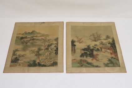 2 Chinese 19th century watercolor on silk panels