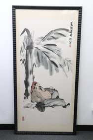 Chen Jia large Chinese w/c on rice paper panel
