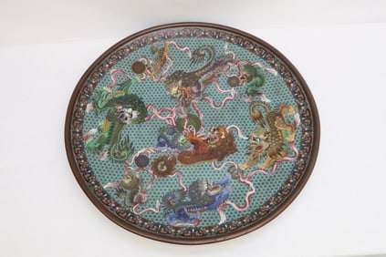 Chinese 19th century bronze based cloisonne massive platter