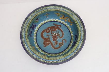 Chinese 19th century bronze base cloisonne basin