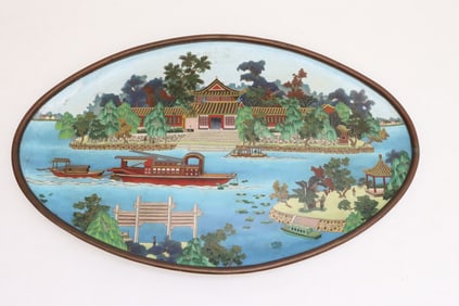 very heavy early 20th c. bronze based cloisonne large platter