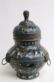 Chinese late 19th century bronze based cloisonne covered hu