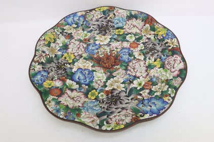 Chinese late 19th c. bronze based cloisonne platter