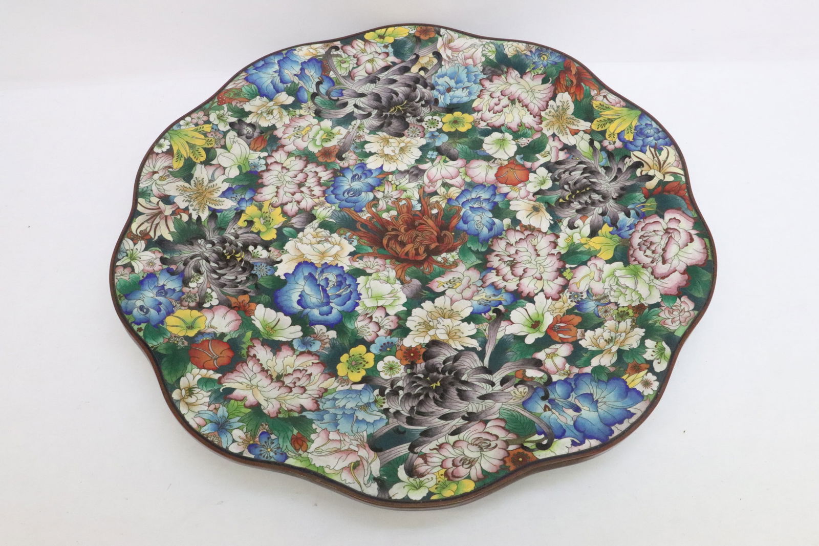 Chinese late 19th c. bronze based cloisonne platter (1 of 11)