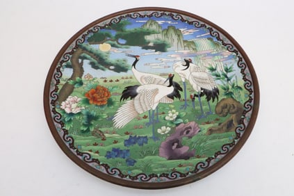 Chinese early 20th c. bronze based cloisonne platter
