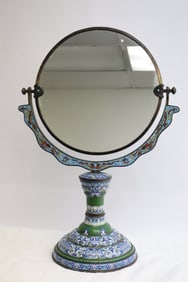 early 20th c. bronze based cloisonne table mirror