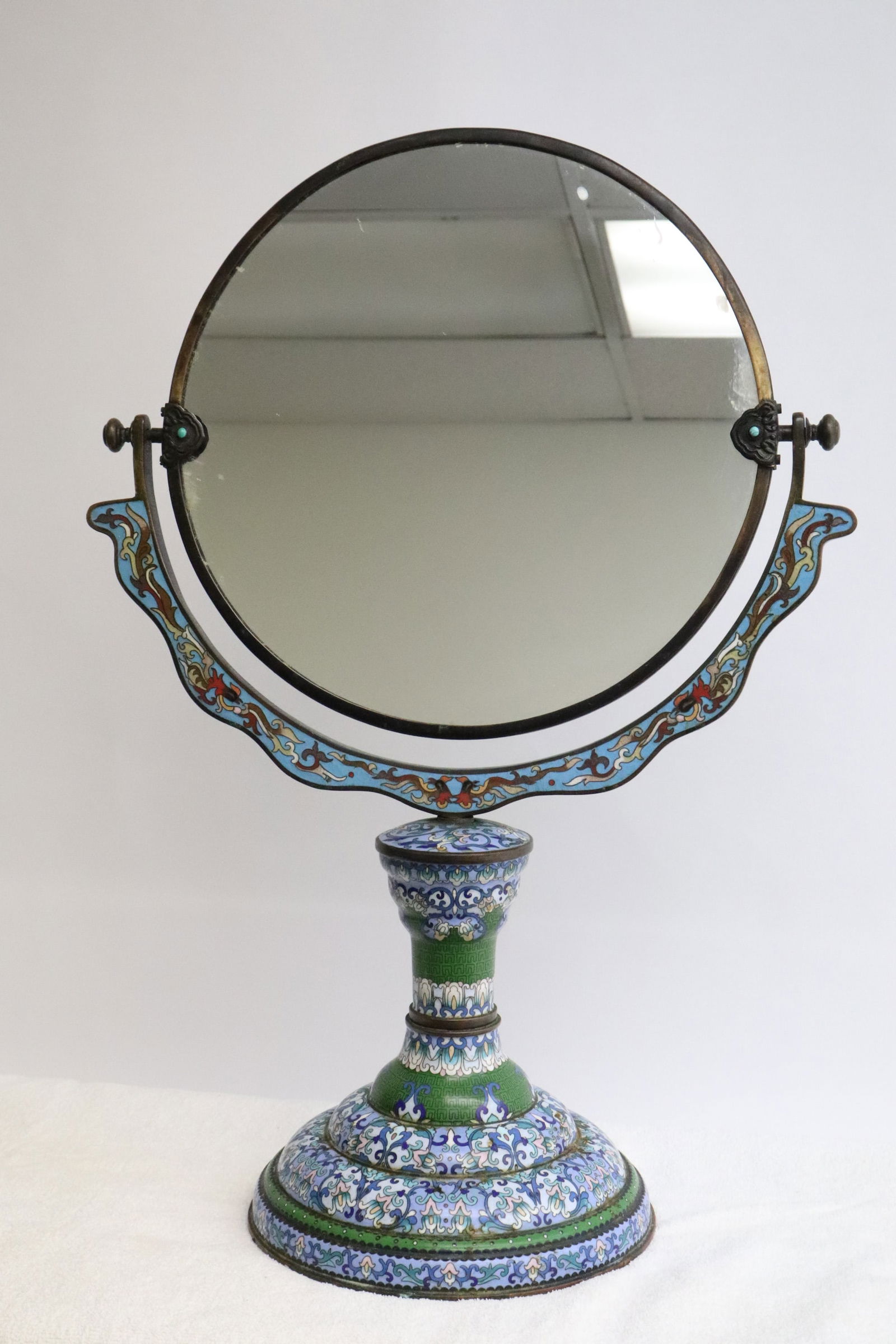early 20th c. bronze based cloisonne table mirror (1 of 12)