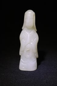 Chinese 19th c. hetian white jade carved Guanyin