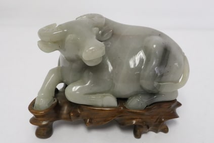 Chinese 19th/20th c. grey jade carved water buffalo
