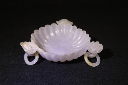 Chinese 19th c. lavender jadeite carved handled dish