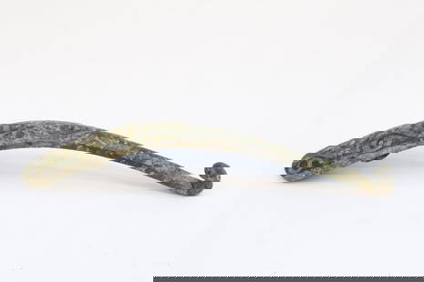 Chinese Warring period inlaid bronze belt hook, c500BC: Chinese Warring period inlaid bronze belt hook, c500BC, 戰國鑲嵌青銅帶鈎, 8.6"L