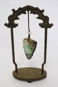 Chinese 19th c. jadeite ornament on hanging stand