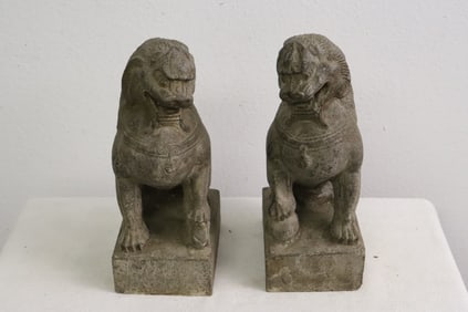 Pair Chinese vintage stone carved fulion
