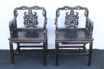 Pair very heavy Chinese 19th c. rosewood armchairs