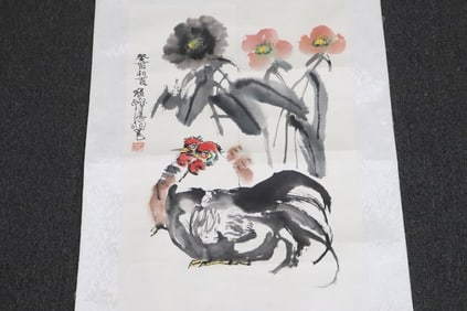 Cheng shifa watercolor "rooster and hen"