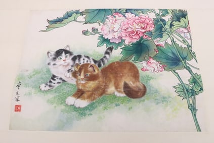 Cao Kejia watercolor panel "cats"