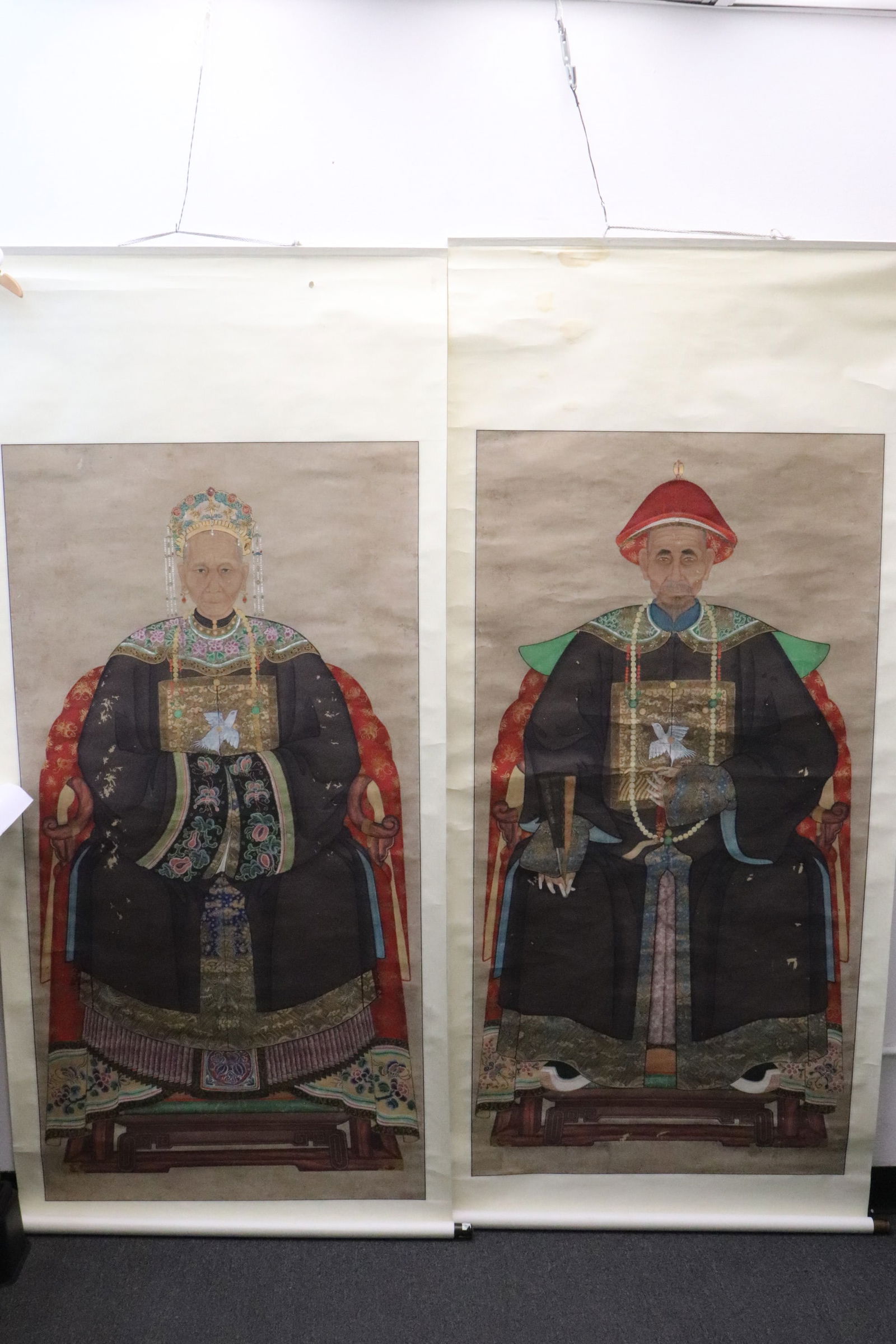 Pair Chinese late 19th century watercolor scrolls (1 of 10)