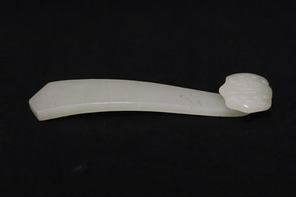 Chinese 19th c. white jade carved belt hook