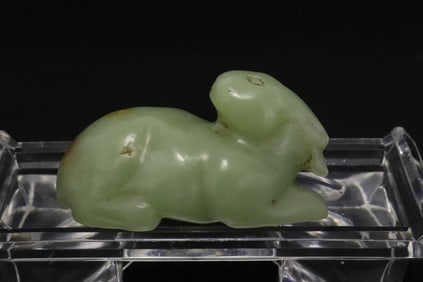 A rare Chinese Song celadon jade carved rabbit
