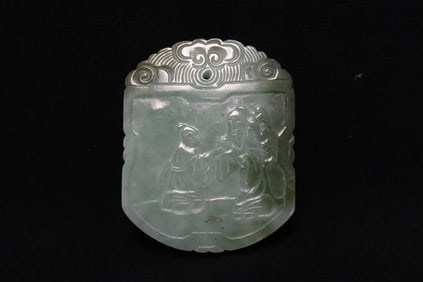 Jadeite plaque depicting fairy tale scene in relief