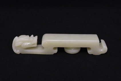 Ming light celadon jade carved belt buckle