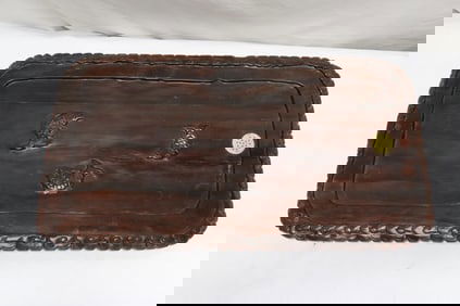 A very heavy Chinese wood carved tea tray