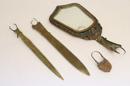 Chinese 19th century enamel on brass hand mirror