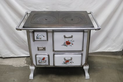Rare vintage enamel on chrome stove