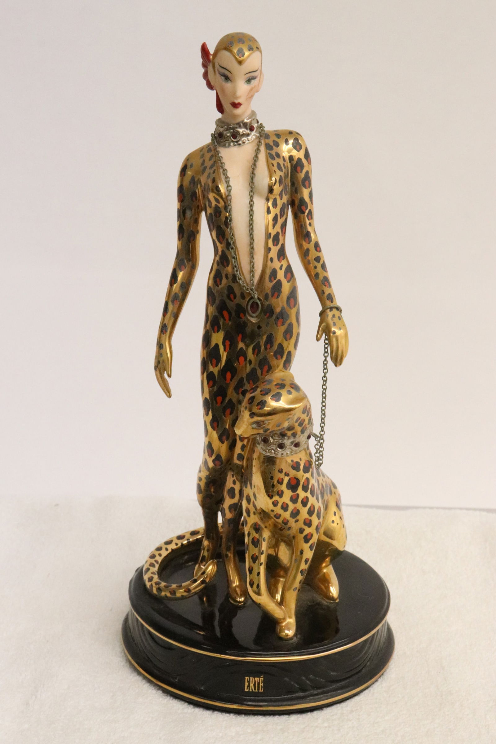A limited edition Erte porcelain figure "leopard": A limited edition Erte porcelain figure "leopard", 9.15"H