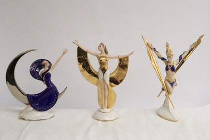 3 Franklin mint art deco style porcelain figures