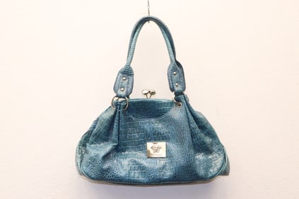large blue lady's handbag
