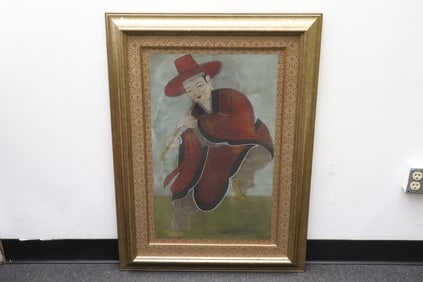 Framed Korean watercolor on silk panel