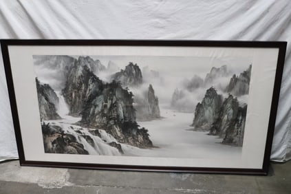Large Chinese framed watercolor on rice paper