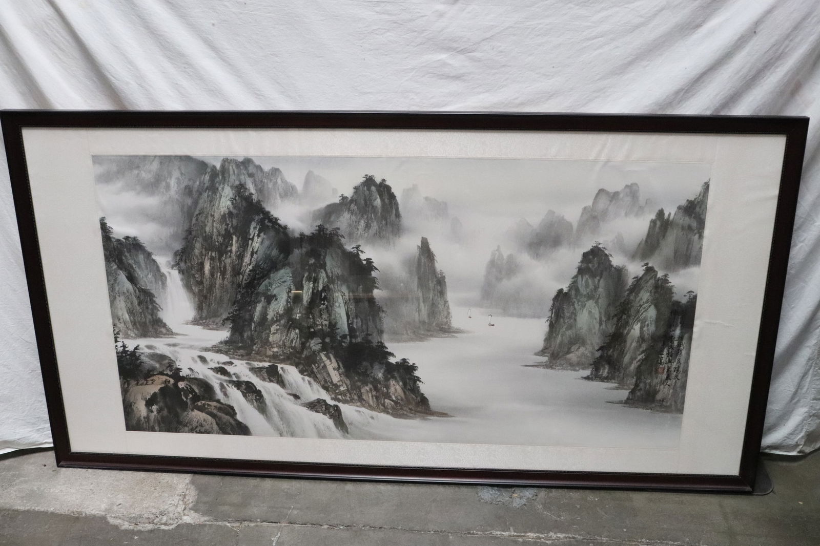 Large Chinese framed watercolor on rice paper (1 of 8)