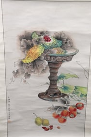 Chinese watercolor scroll "flowers and fruits"