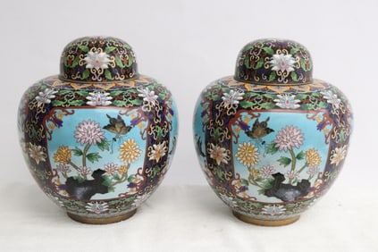 Pair Chinese 19th/20th century cloisonne covered jar