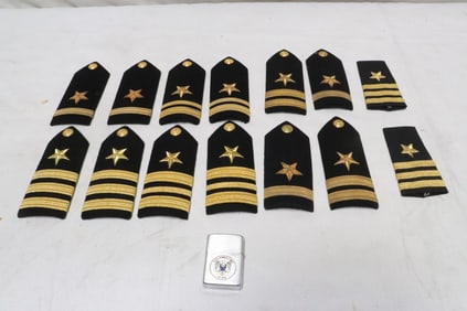 Lot of US Navy insignia, & a US Zippo lighter