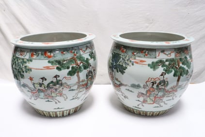 Pair Chinese large famille rose porcelain planters