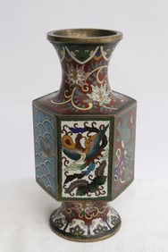 A vintage cloisonne hexagonal vase