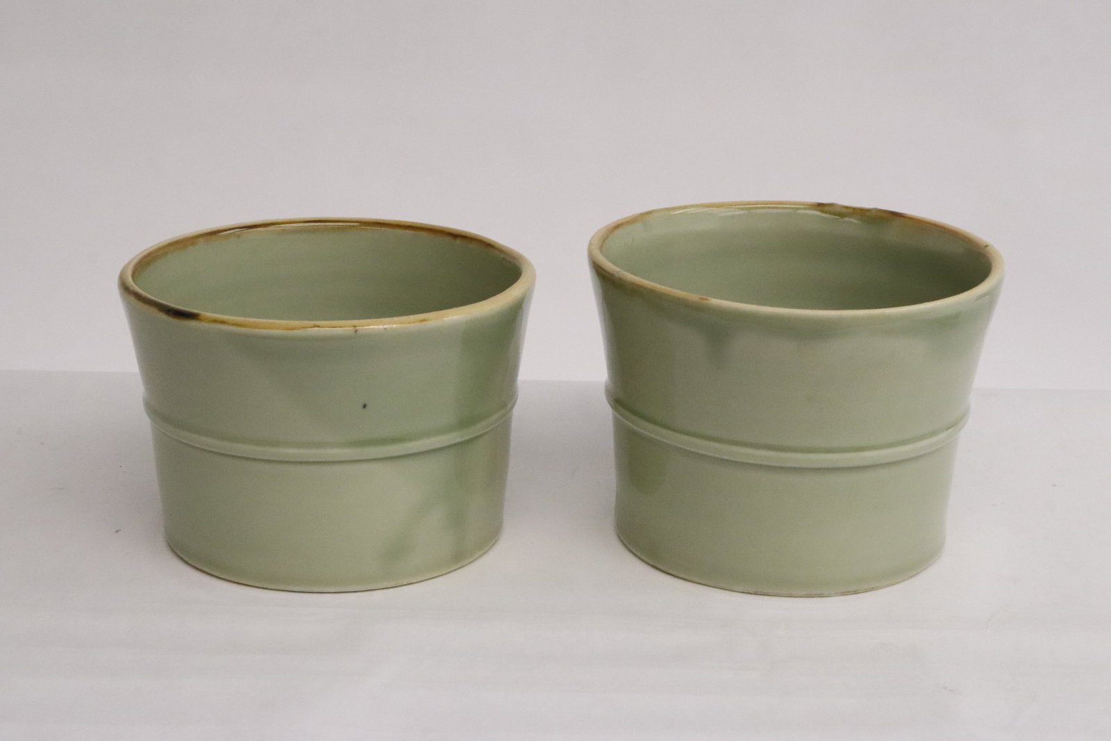 Pair Chinese celadon bowls: Pair Chinese celadon bowls, 3"x4.35"dia
