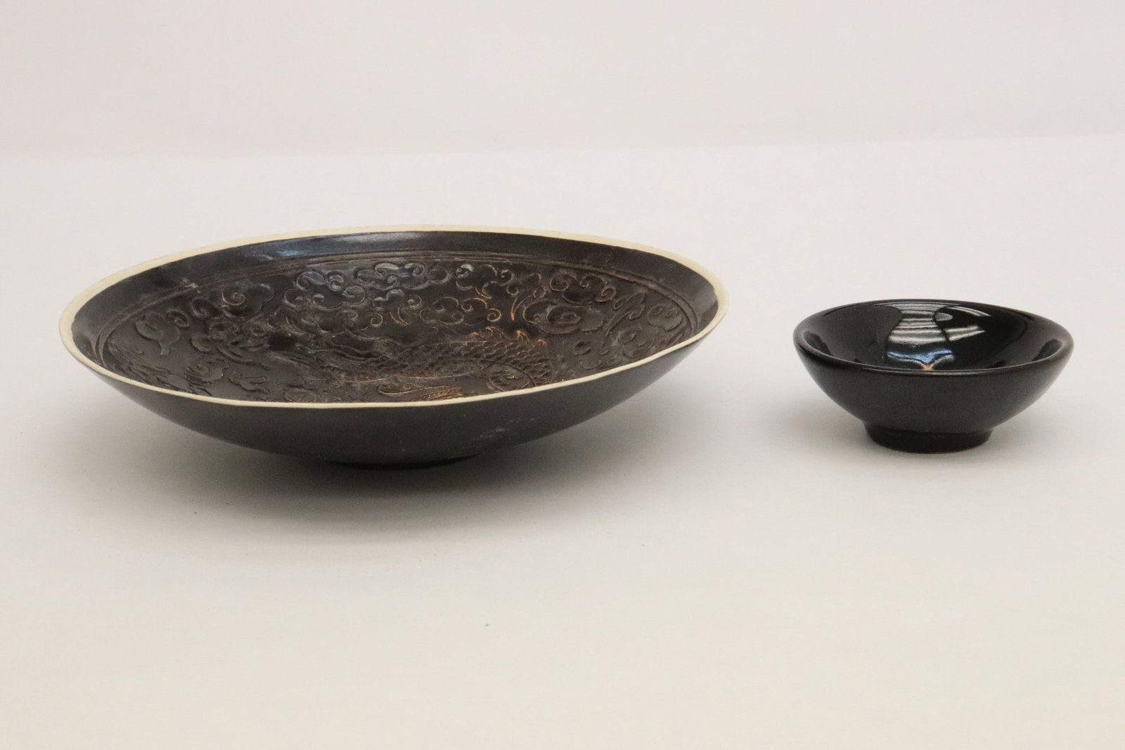 a Song style bowl, and a Song style tea bowl: 2 pieces; a Song style bowl (1.8"x8"dia), and a Song style tea bowl (1.3"x3.3"dia)