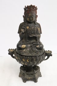 Chinese bronze censer w/ top in the form of deity