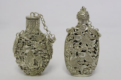 2 fancy white bronze scent bottles