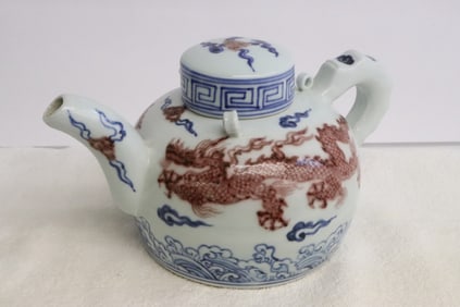Chinese blue, red and white porcelain teapot