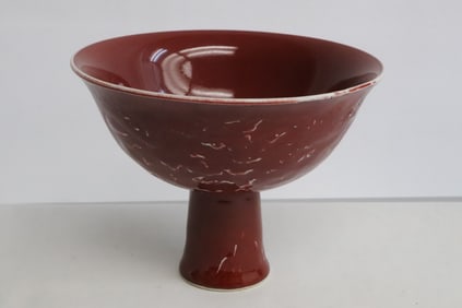 Chinese red glazed porcelain stem bowl