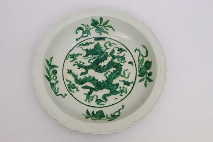 Chinese green on white porcelain charger