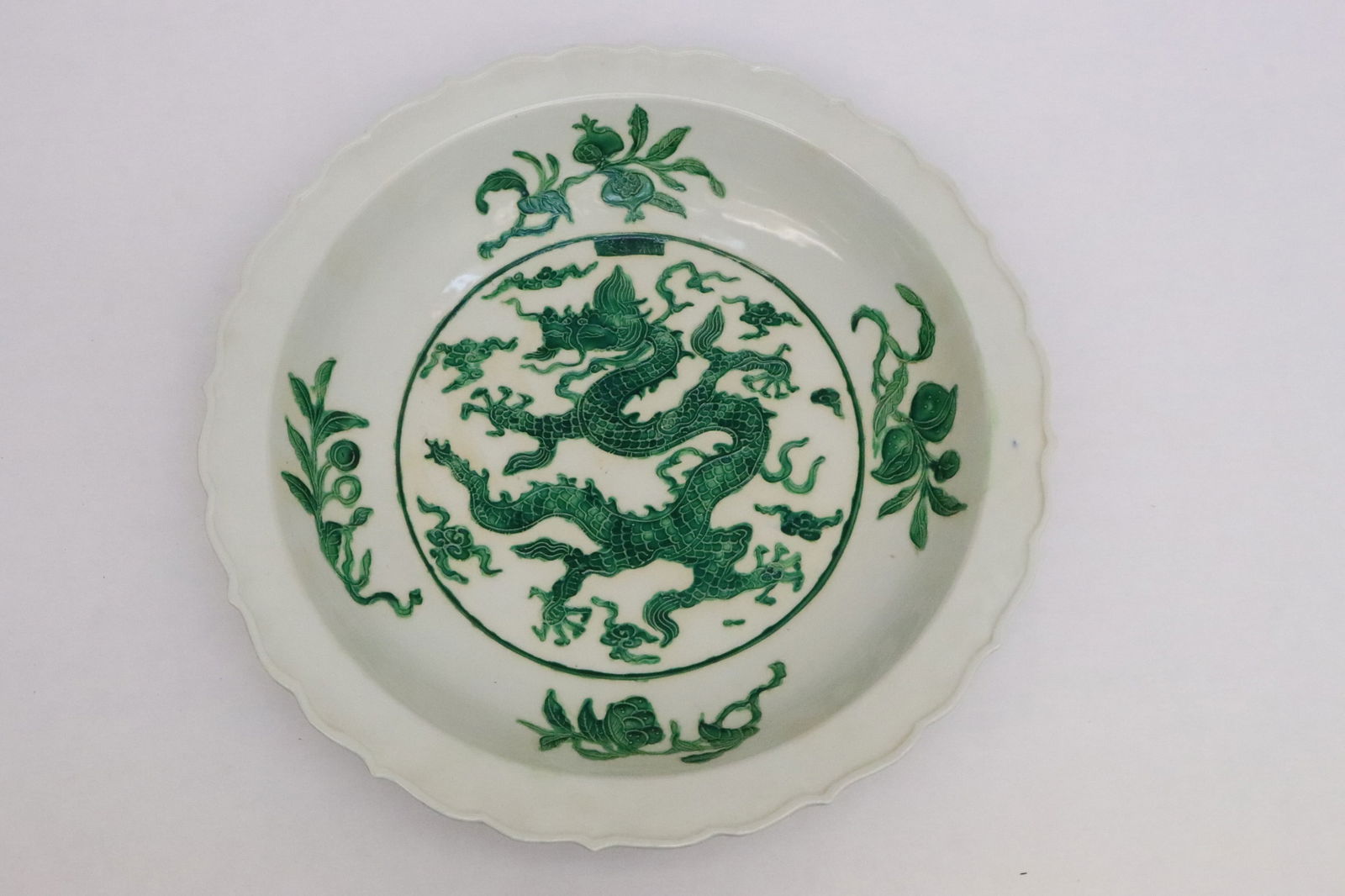 Chinese green on white porcelain charger (1 of 9)